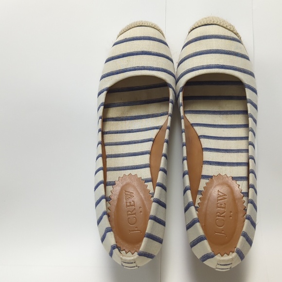 J. Crew sz 5.5 Canvas Espadrille Wedges Flax & Blue Stripe - Picture 6 of 6